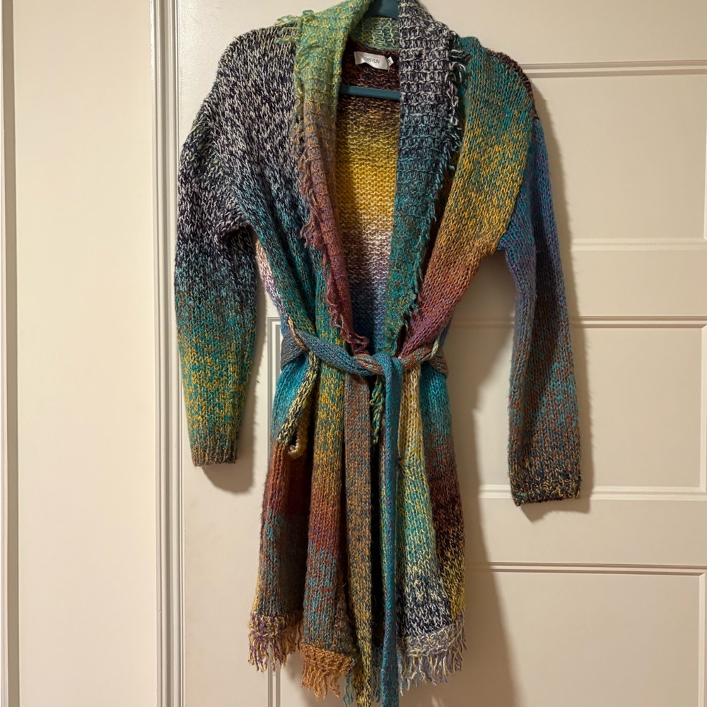 Anthropologie Colorful Knit Belted Cardigan